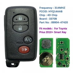 Aftermarekt 4 Button Smart Keyless Key 4D Chip 314Mhz PN 89904-47420 HYQ14AAB-3370 For Toyota Prius 2010-2015