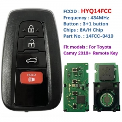 Aftermarket 4 Button Remote Smart Car Key Fob With ASK 434MHz with 8A Chip FCCID HYQ14FCC For Toyota Camry 2018 2019