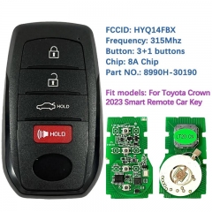 Aftermarket 4 Buttons Smart Keyless Key Remote 8A Chip 312/314Mhz 8990H-30190 HYQ14FBX For Toyota Crown 2023