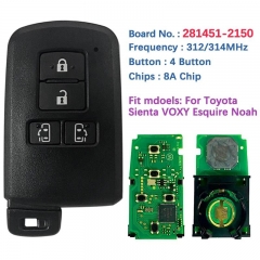 Aftermarket 4 Button Smart Key FOB For Toyota Sienta VOXY Esquire Noah Remote 281451-2150 312.5/434.3Mhz 8A Chip