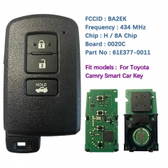 Aftermarket 3 Button Smart Key For Toyota Camry 434 MHz Crypto Model BA2EK Part No 89904-42180 61E377-0011