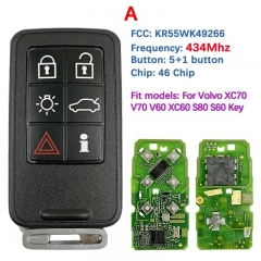 Original Board 6 button Smart Keyless Key KR55WK49266 46 Chip 434/868/902 For Volvo XC70 V70 V60 XC60 S80 S60 2015-2018