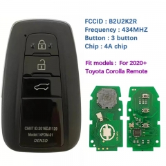 Aftermarket 3 Button Smart Car Key For Toyota Corolla Remote 434MHZ 4A Chip HITAG AES B2U2K2R