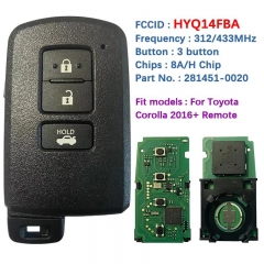 Aftermarket 3 Button Smart Remote Key Control 281451-0020 8A Chip 312/315/434MHz For Toyota Corolla