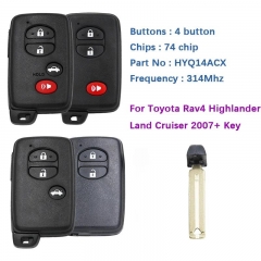 Aftermarket Key For Toyota Rav4 Highlander Land Cruiser 2007+ With P1 D4 4D-67 Chip 314MHz 89904-48100 HYQ14ACX