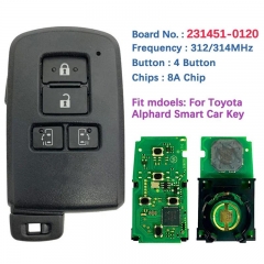 Aftermarket 4 Button Smart Key For Toyota Alphard Remote 8A Chip Frequency 312/314Mhz 231451-0120 Keyless Go