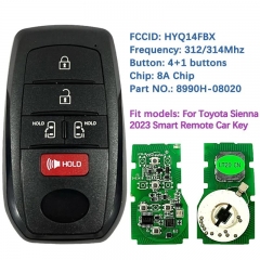 Aftermarket 4+1 Button Smart Remote Keyless Key 8A Chip 312/314Mhz 8990H-08020 HYQ14FBX For Toyota Sienna 2021-2022