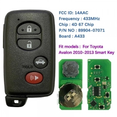 Aftermarket 4 Button Smart Key For Toyota Avalon 2010-2013 433MHz 89904-07071 FCC ID 14AAC PAGE1 98 4D-67 Chip