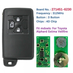 Aftermarket 3 Button Key For Toyota Alphard Vellfire Estima Isis Noah Voxy 2007-2018 Remote 4D Chip 312MHz 271451-6230