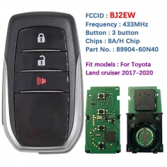 Aftermarket 3 Button Smart Key For Toyota Land Cruiser 2017-2020 Remote 433MHz 89904-60N40 89904-60N41 FCCID BJ2EW