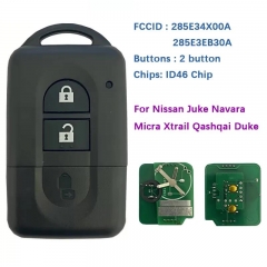 Aftermarket 2 Button Smart Key Fob For Juke Navara Micra Duke 433 MHz PCF 7936 ID46 Chip Part No 285E34X00A 285E3EB30A