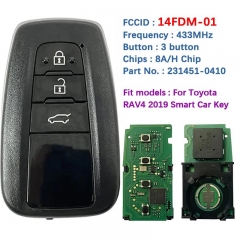 Aftermarket Replacement 3 Button Smart Key For Toyota RAV4 2019 Remote With 433MHZ 14FDM-01 Board Number 231451-0410