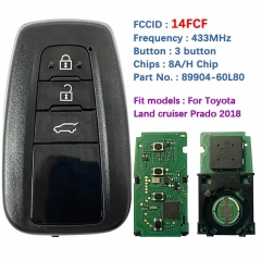 Aftermarket Smart Key For Toyota Land Cruiser Prado 2018 Genuine Smart Remote 8A Chip 433MHz 89904-60L80 14FCF