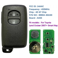 Aftermarket 2 Button Smart Key FCC 14AAC P1 98 4D-67 433MHz 89904-60A30 Keyless Go A433 For Toyota Land Cruiser 2007+