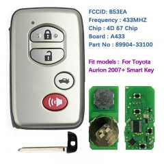 Aftermarket 4 Button Key For Toyota Aurion 2007+ Smart Remote B53EA P1 D4 4D-67 433MHz Gray 89904-33100 Keyless Go