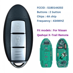 Aftermarket 2 Button Auto Remote For Qashqai X-Trail Dualis Key Control 433MHZ AES Chip S180144202 S180144102