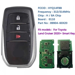 Replacement 3 Button Smart Key Remote 89904-60X20 HYQ14FBB 0010 OEM Number Reference For Toyota Land Cruiser 2020-2021