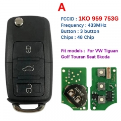 Aftermarket Key Remote Control 315/434MHz 1J0 959 753AH DA P/1K0 959 753 G LJ For VW Skoda Golf Tiguan Sear Touran