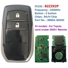 Replacement 2 Button Key Remote Fob 433MHz RF430/8A (P4 A9) 89904-60X50 B2Z2K2P For Toyota Land Cruiser 2020-2021