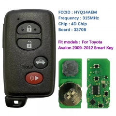 Aftermarket 3 Button Smart Key For Toyota Avalon 2009 - 2012 Remote 315Mhz 3370B FCCID HYQ14AEM PN 89904-06131