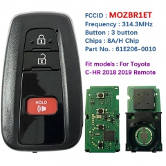 Aftermarket 3 Buttons Smart Proximity Remote Key Fob With 314.3MHz 8A Chip For Toyota C-HR 2018 2019 FCC MOZBR1ET BR1ET