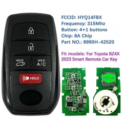 Aftermarket 5 Button Smart Remote Keyless Key Contorl 8A Chip 315Mhz 8990H-42520 HYQ14FBX For Toyota bZ4X 2023