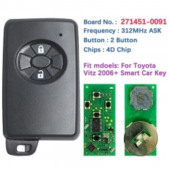 Aftermarket 2 Button Smart Key For Toyota Vitz 2006 Remote Control 312MHz ASK Board Number 271451-0091 P1 94 4D 67 Chip