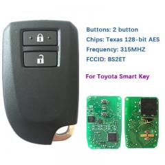 Original 2 Button Smart Car Key For Toyota Yaris 2018-2019 Remote 315MHz Texas 128-Bit AES Chip FCCID Number BS2ET