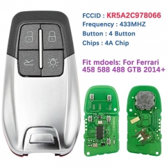 Aftermarket 4 Button Smart Key For Ferrari 458 588 488GTB 2014-2020 Keyless Remote Control 433mhz 4A Chip KR5A2C978066