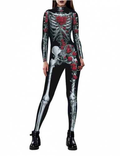 Womens Skeleton Costume, 3D Printed Halloween Cosplay Jumpsuit Bodysuit