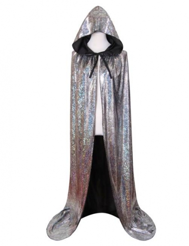 Unisex Christmas Hooded Cloak, Shiny Full Length Halloween Costume Party Cape-Silver Laser