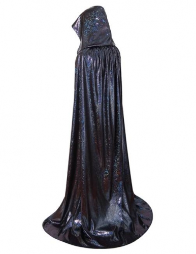 Unisex Christmas Hooded Cloak, Shiny Full Length Halloween Costume Party Cape-Dark Blue Laser