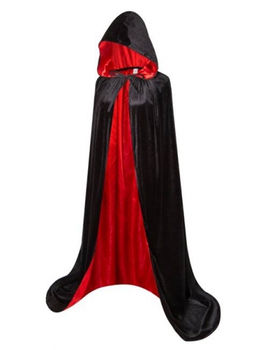 60" Adult Costume Hooded Cloak, Halloween Medieval Velvet Cape Lined with Satin-Black Red