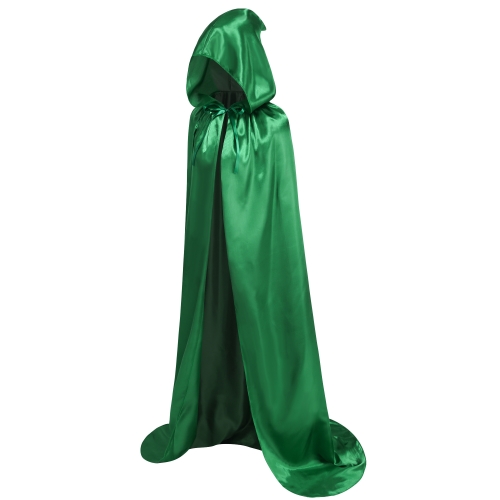 HAPNBCELE Unisex Green Hooded Cloak Adult Halloween Christmas Costume Satin Cape Cosplay Witch Vampire Costume for Medieval Renaissance Party