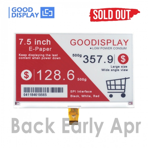 7.5inch Red Electronic Paper Display Tri-color E-ink Display 1.3s Partial Update of Black and White Parts