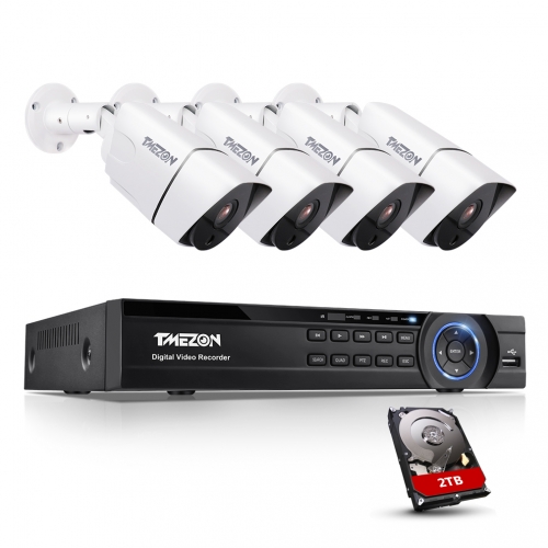 TMEZON Ultra HD 4K Security Camera System 4×8MP Surveillance Camera with 4 Channel DVR Kit, Night Vision, Weatherproof Protection, with 2TB HDD