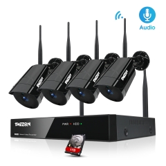 [Audio Record]TMEZON Wireless Security Camera System with 4Pcs 1080P IPC and 8CH NVR, Sound Record & Playback, Email Alert, Pre-installed 1TB HDD