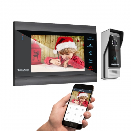 TMEZON 7 Inch Wifi IP Video Door Phone Intercom 4 Wires Doorbell Entry System with 1080P Wired Door Camera Night Vision,Remote Unlock