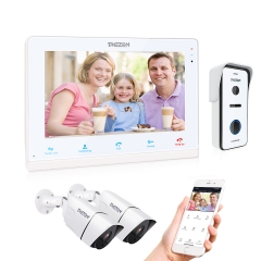 TMEZON WIFI IP Video Intercom Door Entry System, Remote Access, Touch Screen 10" IP Monitor +720P Doorbell+960P CCTV Camera