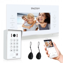 TMEZON Video Door Intercom System,7 Inch 960P WLAN Monitor with Wired Camera Outdoor, 4-in-1 APP/Password/Card Swipe/Monitor Unlock,Snapshot/Recording