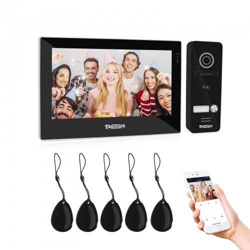 TMEZON Video Door Intercom System, 7 Inch 1080P WLAN Touchscreen Monitor with Wired Camera Outdoor, APP/Swipe Card Unlock, Support Snapshot/Recording