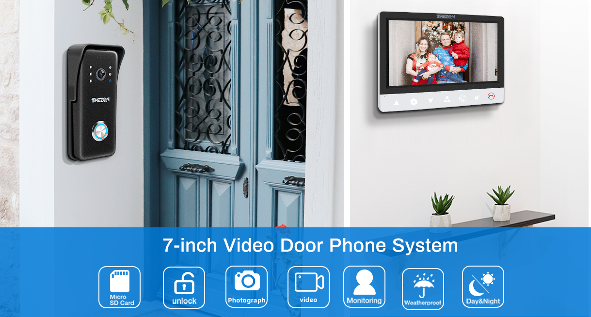 TMEZON Inch TFT Wired Video Intercom System 1x 1000TVL Camera Support  Photo Recording,Video doorbell system