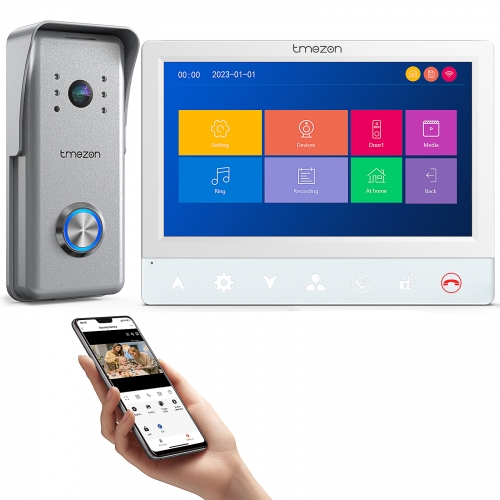 TMEZON TUYA APP Home Intercom System Wireless WiFi Smart IP Video Doorbell 7 Inch with 1080P Wired Doorbell Support 1 MONITOR