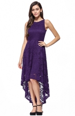 High-Low Lace Off-The-Shoulder Printed Dress Purple