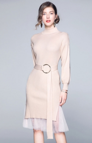 long sleeved high necked knit dress