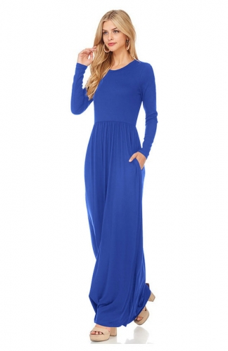 Long Sleeve Loose Casual Long Dresses  with Pockets