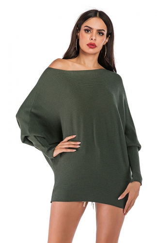 Off Shoulder Batwing Sleeve Sweater Loose Pullover Knit Jumper  Tunics Tops