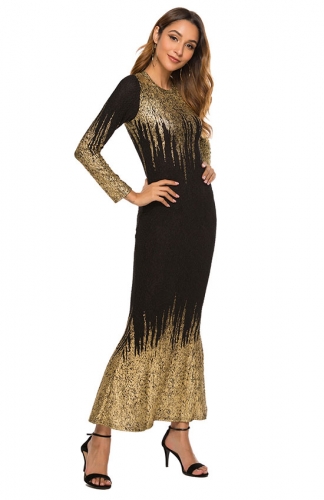 Yellow Casual O-Neck Long Sleeved Slim Fit Evening Party Dresses