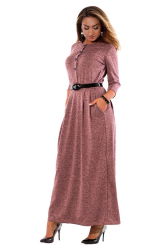 Long Sleeve Wine red Button-Up Maxi Dress