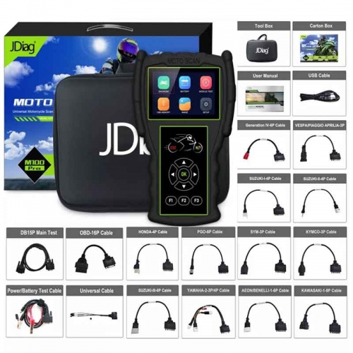 JDiag M100 Pro Universal Motorcycle Diagnostic Professional Detection Tool  With 17 adapters